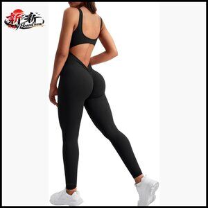 Nylon Spandex Sleeveless Jumpsuit Backless Tummy Control Workout Romper